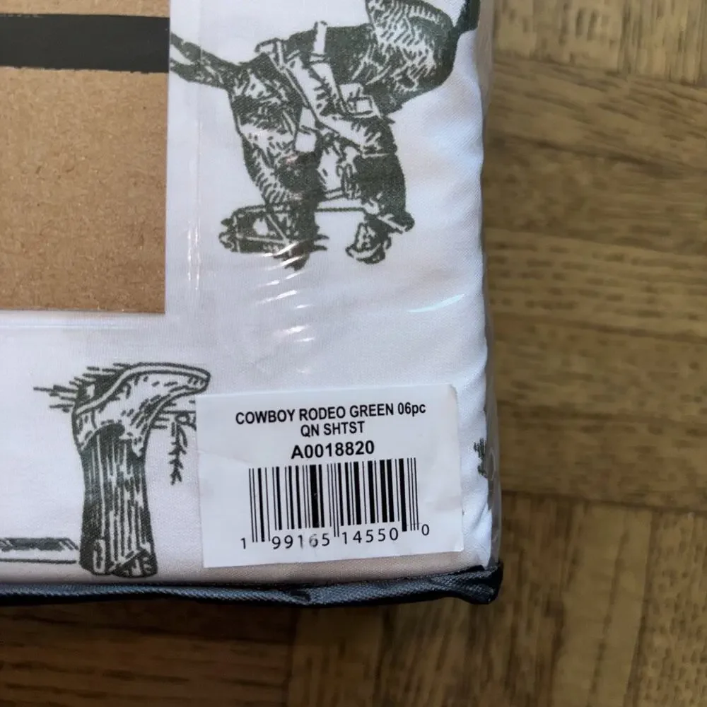 Wrangler Queen Cowboy Rodeo Horse Boot Hat Cactus Western Green Sheet Set NEW